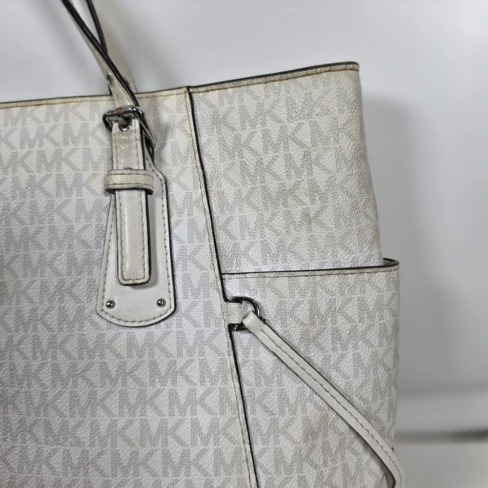 Michael Kors Voyager Medium White Signature Logo Tote Bag Shoulder‎ Bag